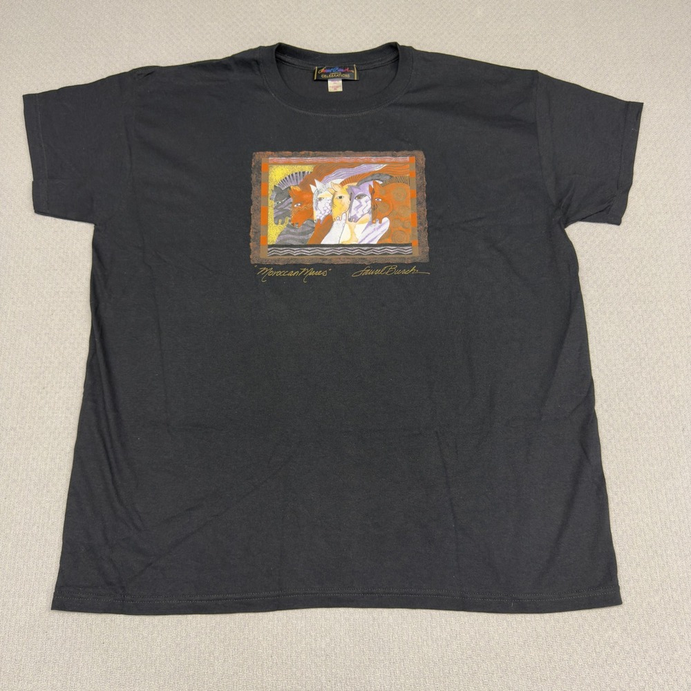 Vtg Laurel Burch Moroccan Mares Graphic Tee Black Cotton Womens 2X Horse Art 90s